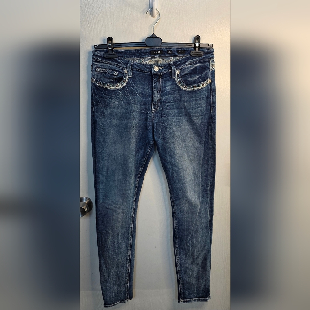 *2 For $40* Miss Me Blue Skinny Jeans with Bling & Teal & Silver Accents